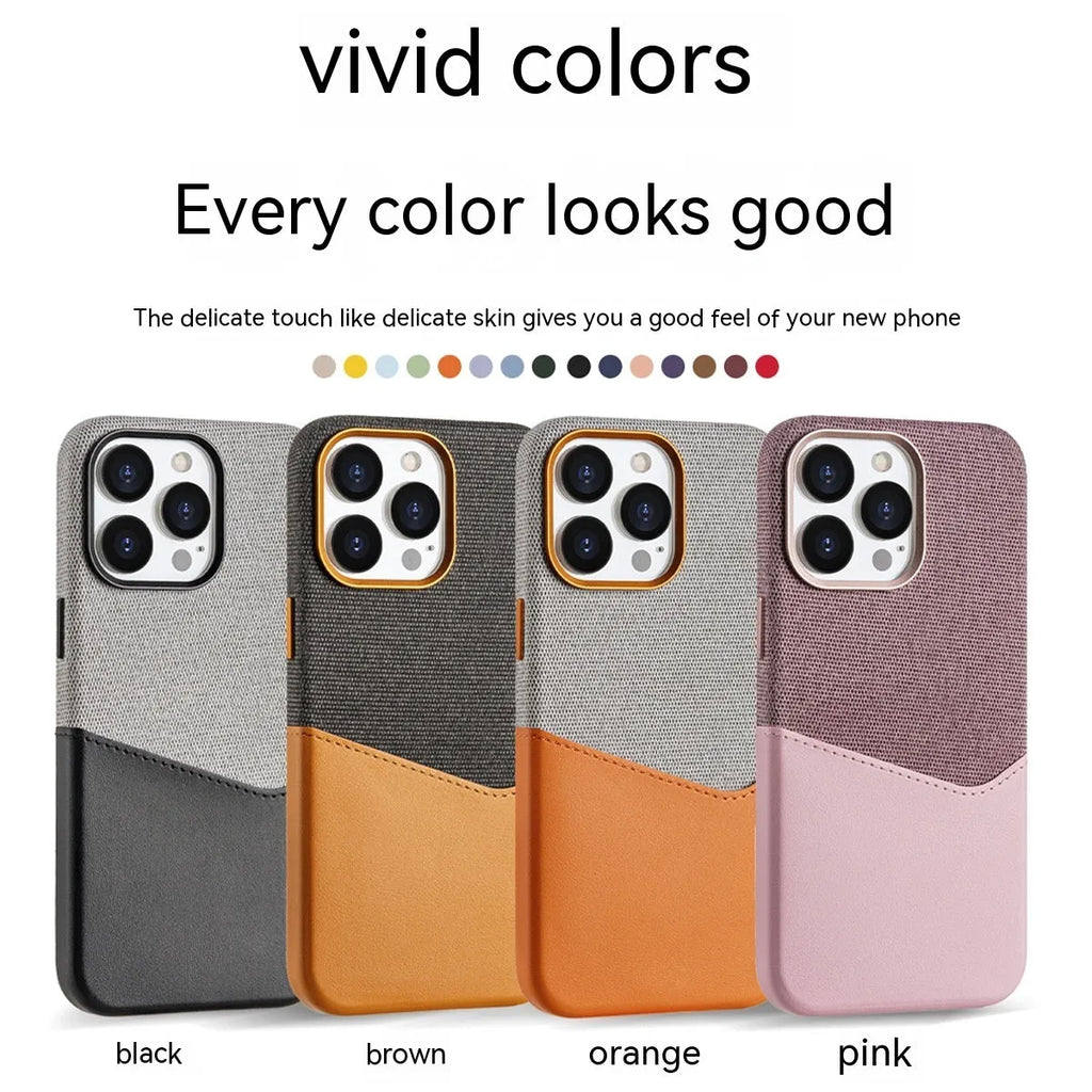 Leather magnetic card phone case for iPhone 12-15 series in black colour-matched design