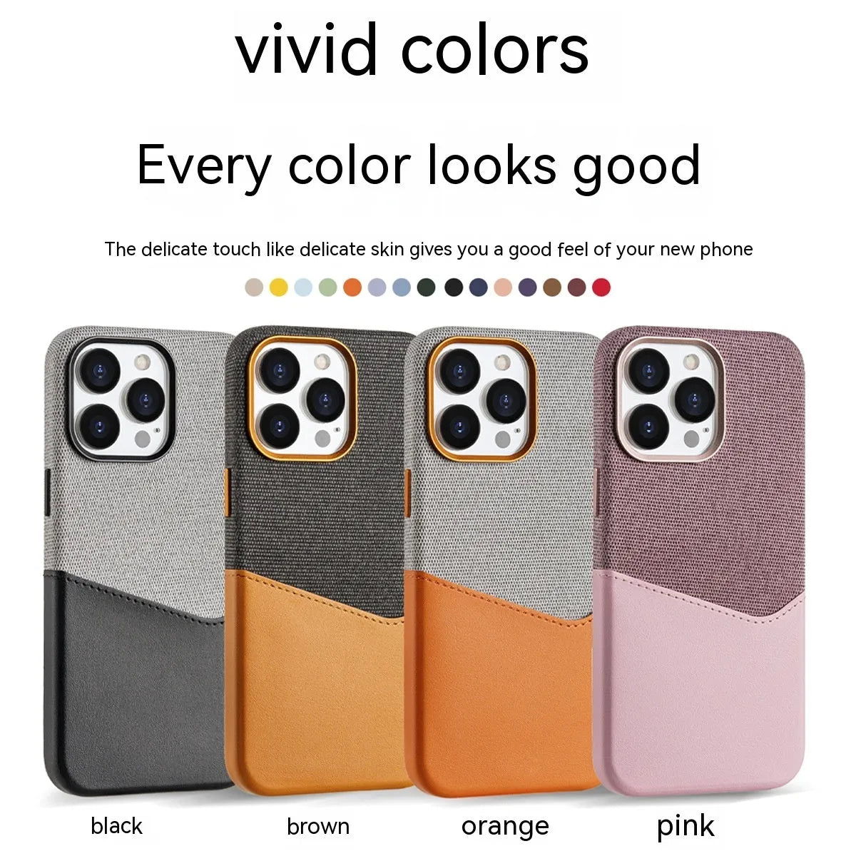 Leather magnetic card phone case for iPhone 12-15 series in black colour-matched design