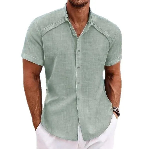 Hawaiian casual short sleeve shirt in solid colour cotton blend fabric