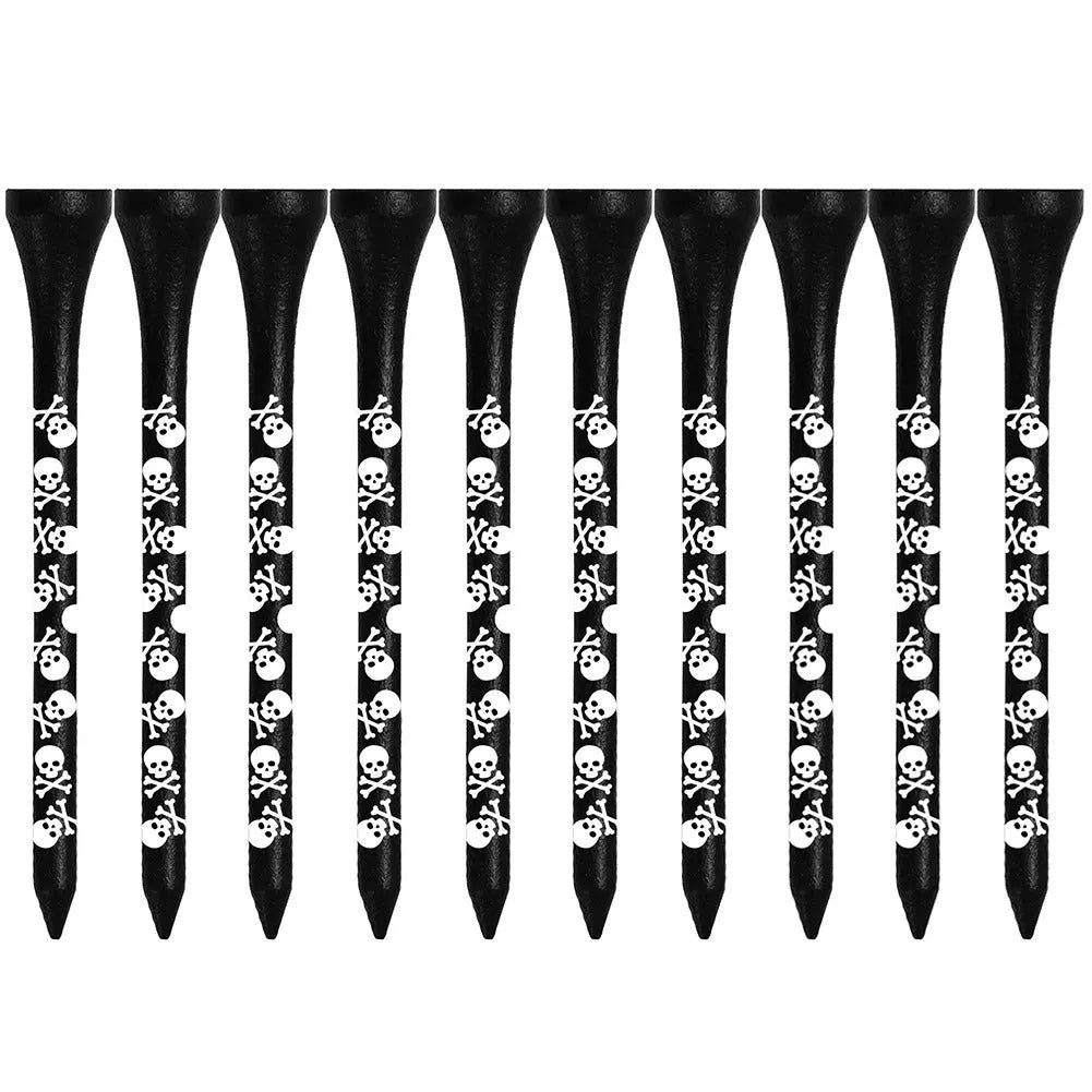 Black skull print bamboo golf dowel pins in 70mm and 83mm sizes, set of 10 spike accessories