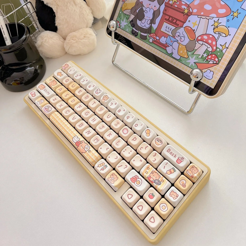 EOA height rabbit bear restaurant themed PBT keycap set with 140 pieces for mechanical keyboard customisation