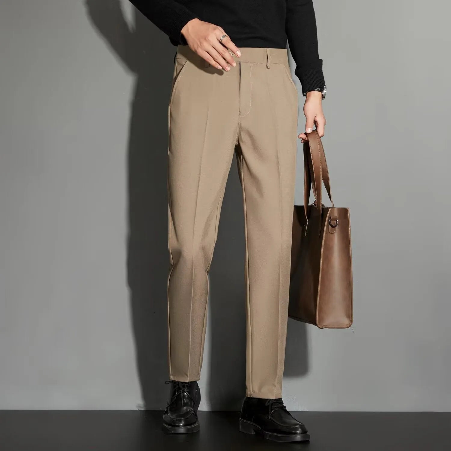 Men's straight cut ankle-length suit trousers with draping effect in multiple colour options