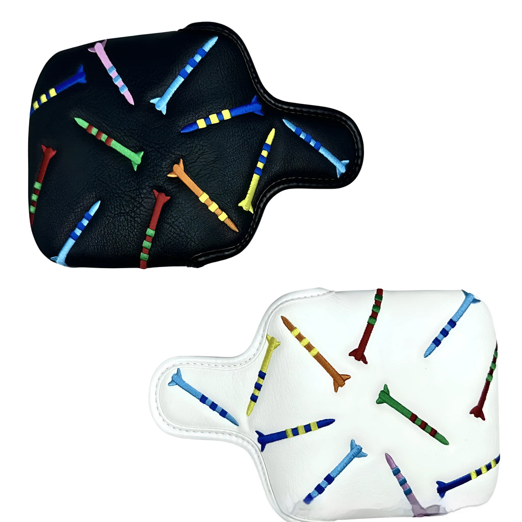 Square golf putter protective sleeve with rocket pattern design in PU leather