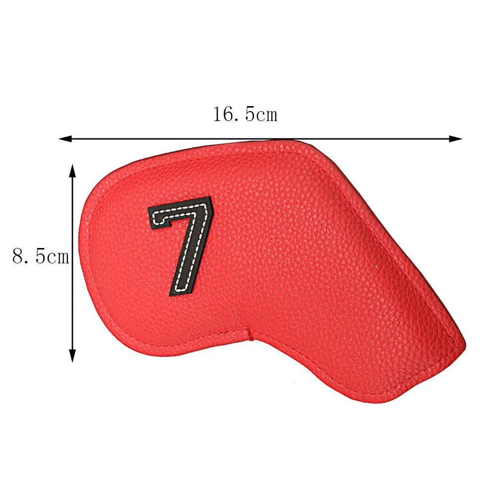 Set of 10 minimally digital printed golf club head covers in multiple colours for sports protection