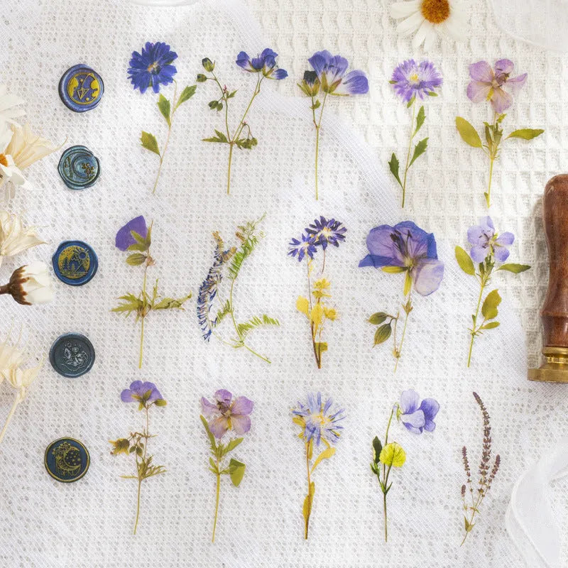 Dried flowers journal stickers pack with 40 PET sheets in eight colour variations