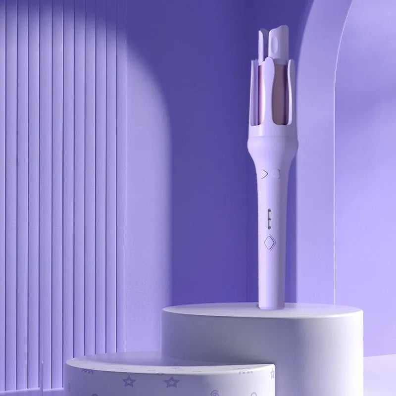 White and pink automatic hair curler with 32mm barrel and corded power supply