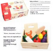 Children's wooden magnetic fruit and vegetable slicer toy on a table