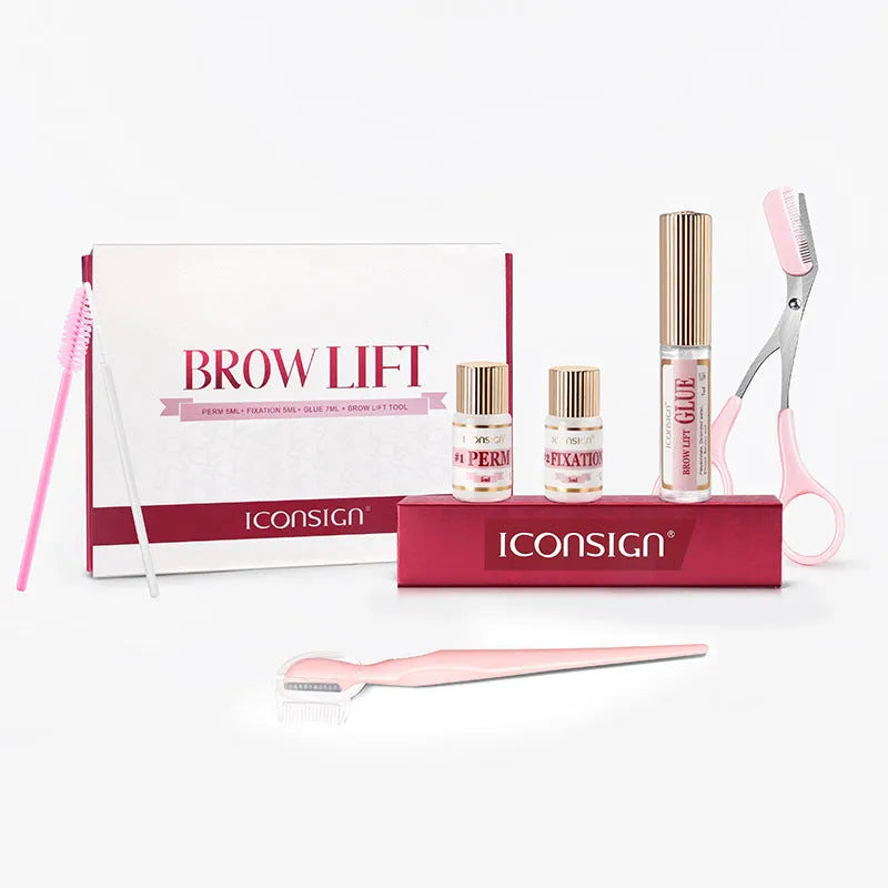 Pink eyebrow quick ironing scalding suit with applicator tools for eyebrow perm and keratin treatments