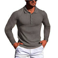 Man wearing a loose-fit striped short sleeve t-shirt in a high elastic knit fabric, shown in army green colour.