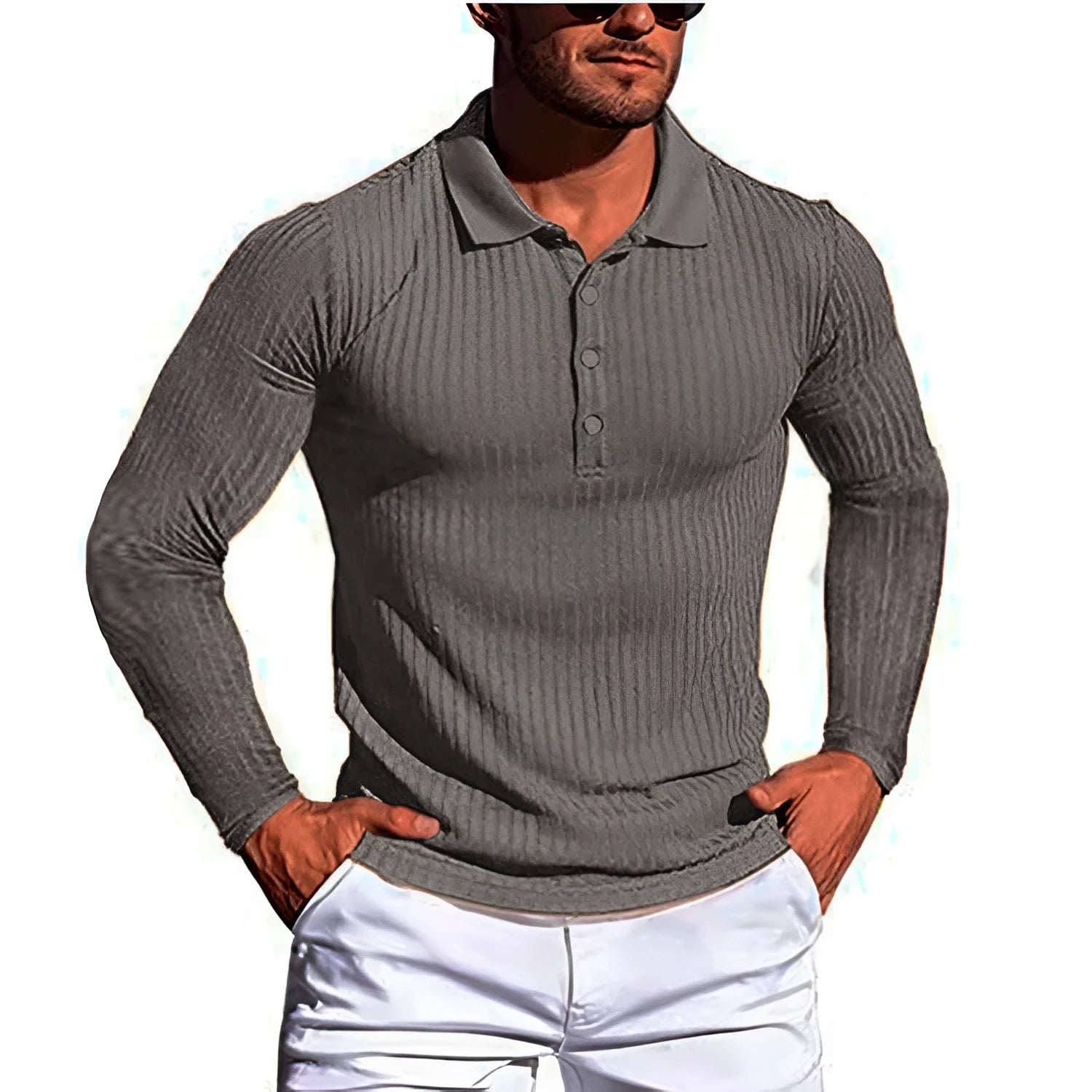 Man wearing a loose-fit striped short sleeve t-shirt in a high elastic knit fabric, shown in army green colour.