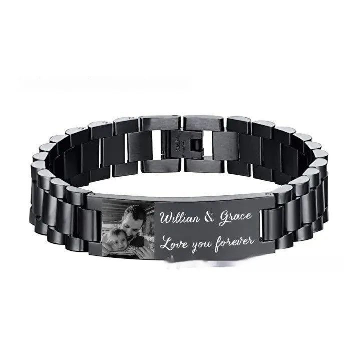 Men's stainless steel lettering bracelet with curved heart shape in gift box