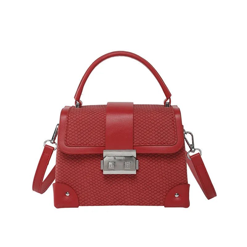 PU crossbody bag in horizontal square shape with sandwich outer pocket and seven colour options including black and orange