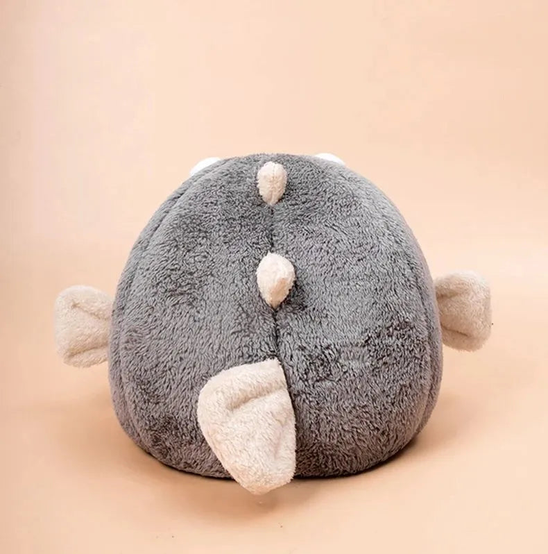 Balloonfish-shaped plush pet mat cushion for small dogs and cats, available in three sizes