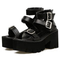 Black women's punk Harajuku sandals with chunky platform heel and rear zipper.