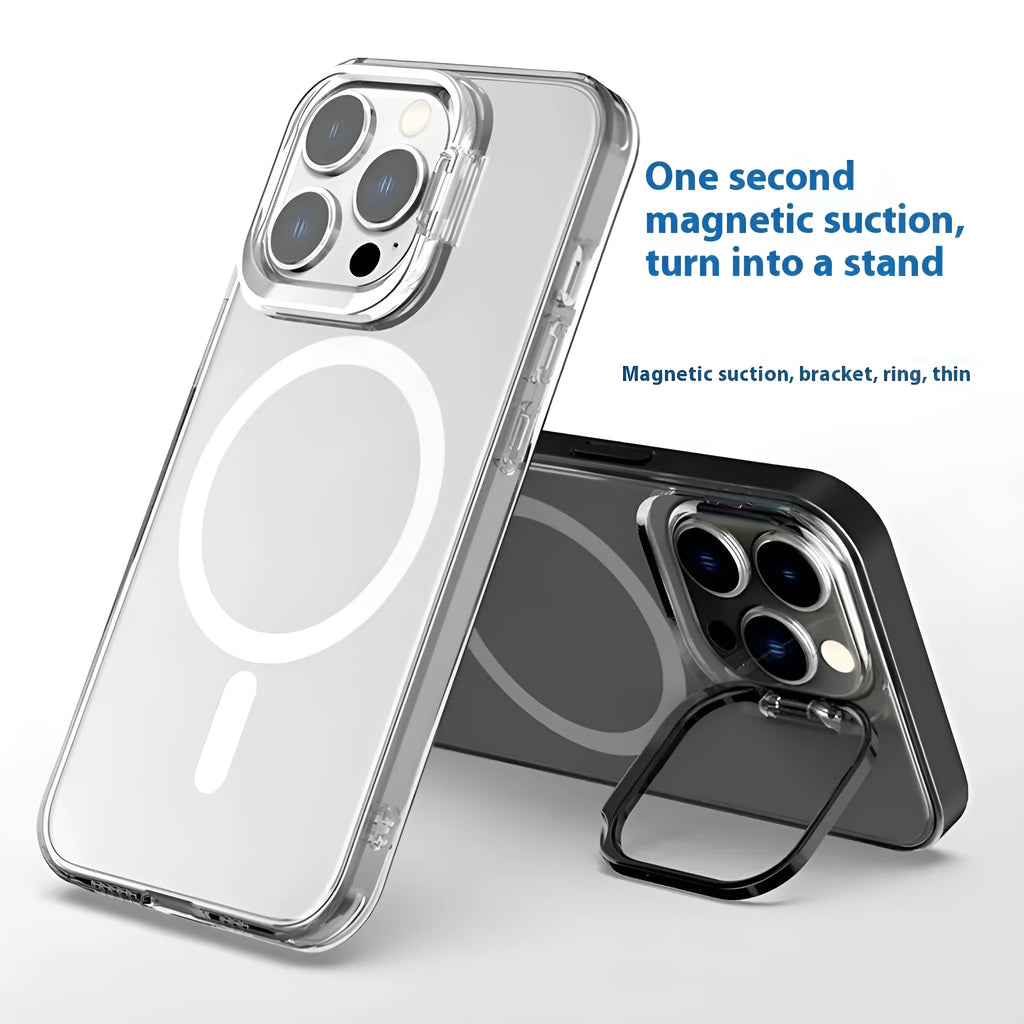 Metal PC frosted magnetic phone case with invisible bracket for iPhone 12-15 series