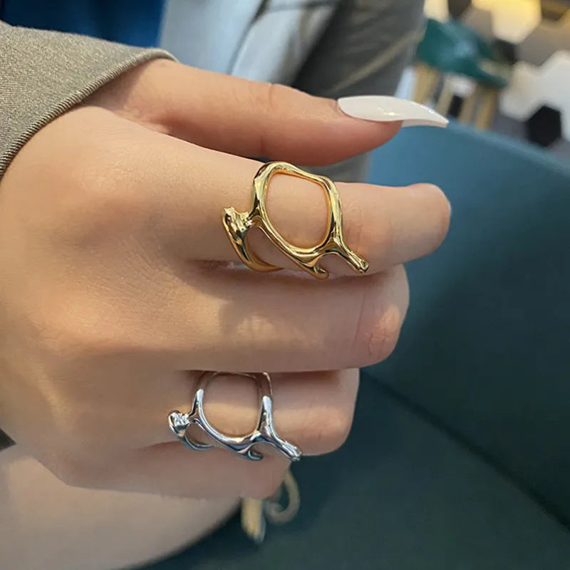 Silver plated adjustable ring for women in gold colour with open band