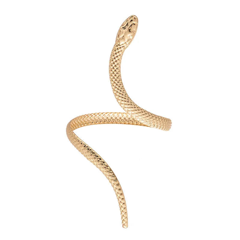 Exaggerated twisted winding simulated snake ring and bracelet set in gold or silver electroplated metal