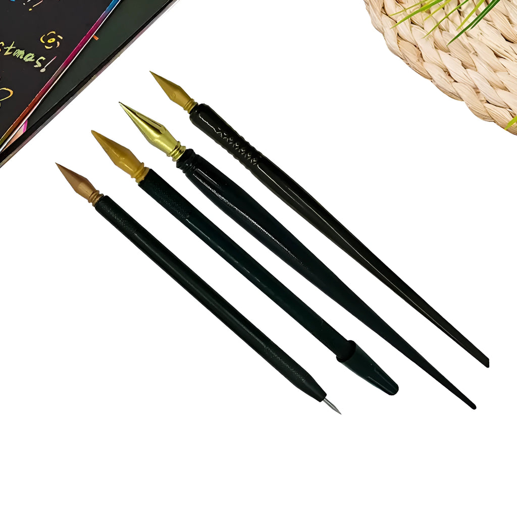 Scratch art brush pen tool with PS plastic handle for children's art projects on scratch paper