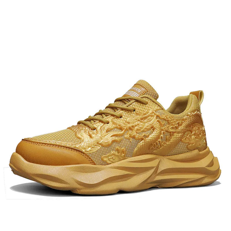 Casual fly knit sneakers with breathable upper and dragon design colour options