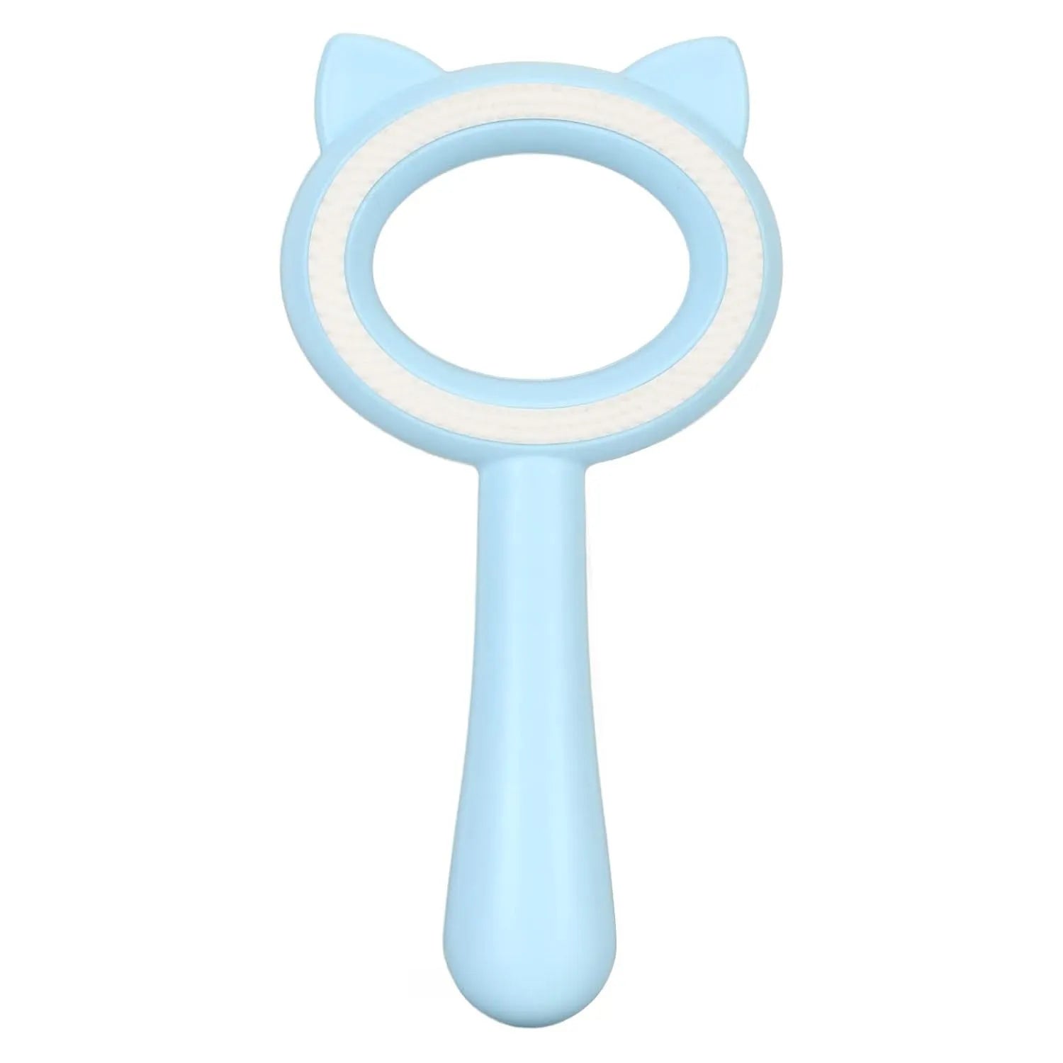 Blue and white double-sided pet grooming brush with deshedding comb and massage tool
