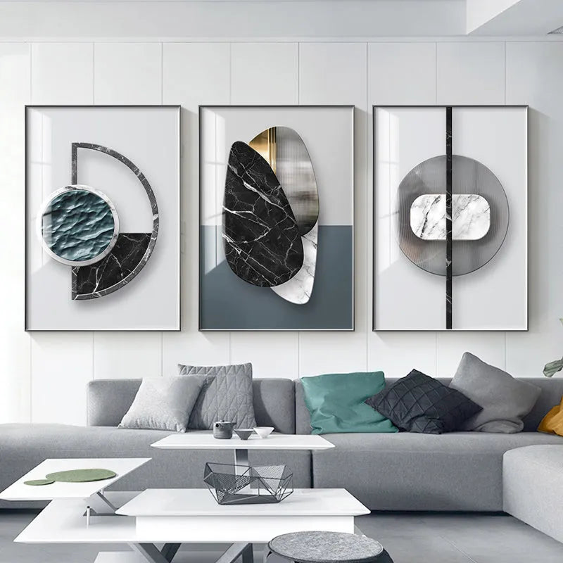 Abstract geometric pattern canvas wall painting in modern style