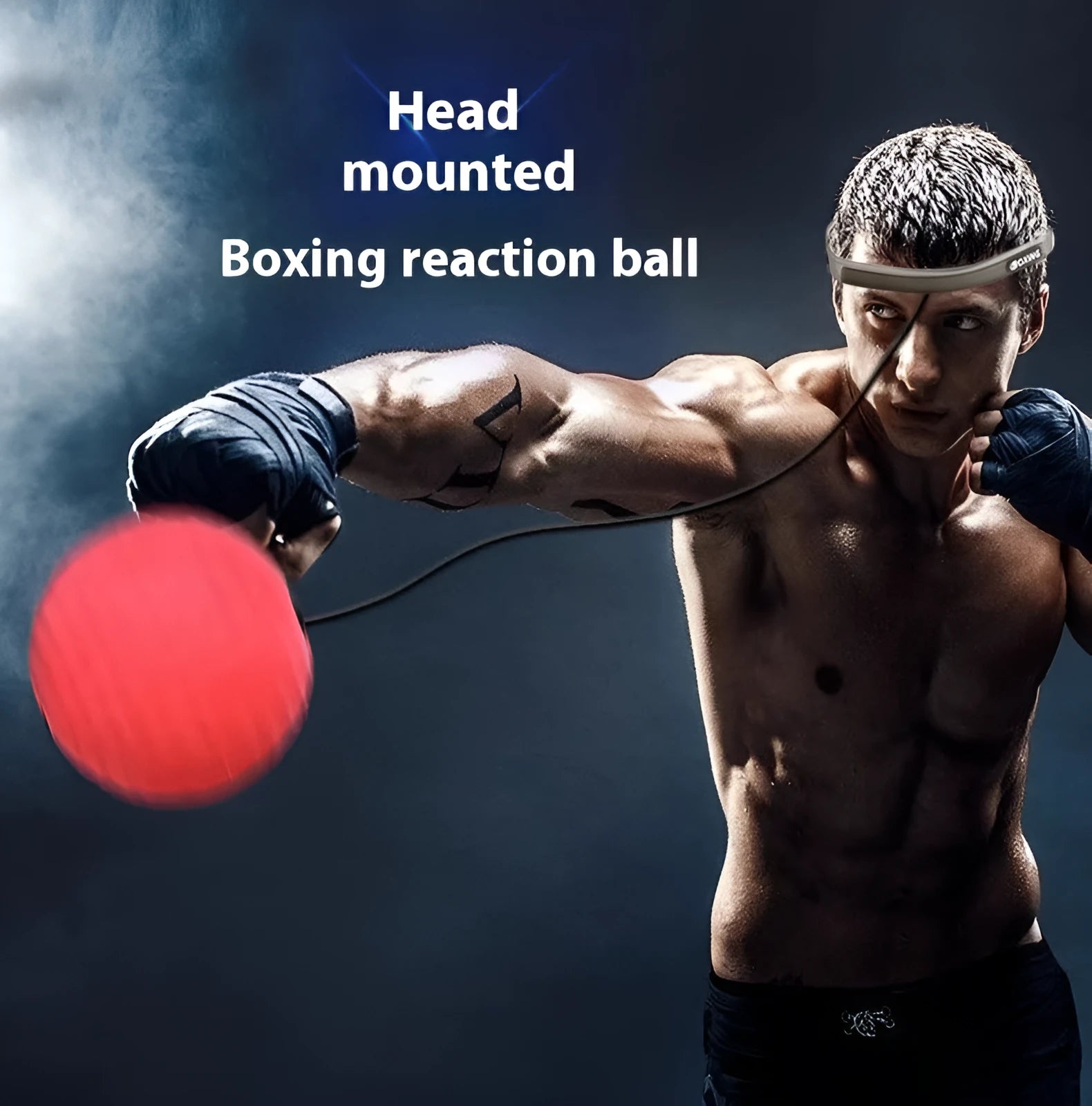 Head-mounted boxing reaction training ball set with head cover, rope, ball, and bag in black colour