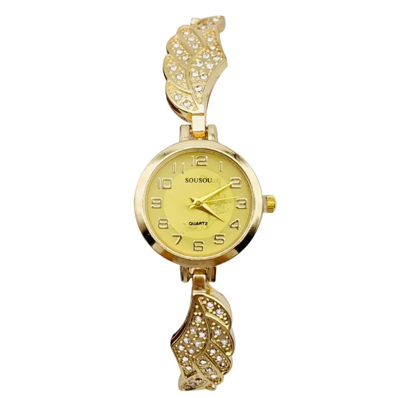 Stainless steel women's watch with round dial and vachette clasp in gold surface colour