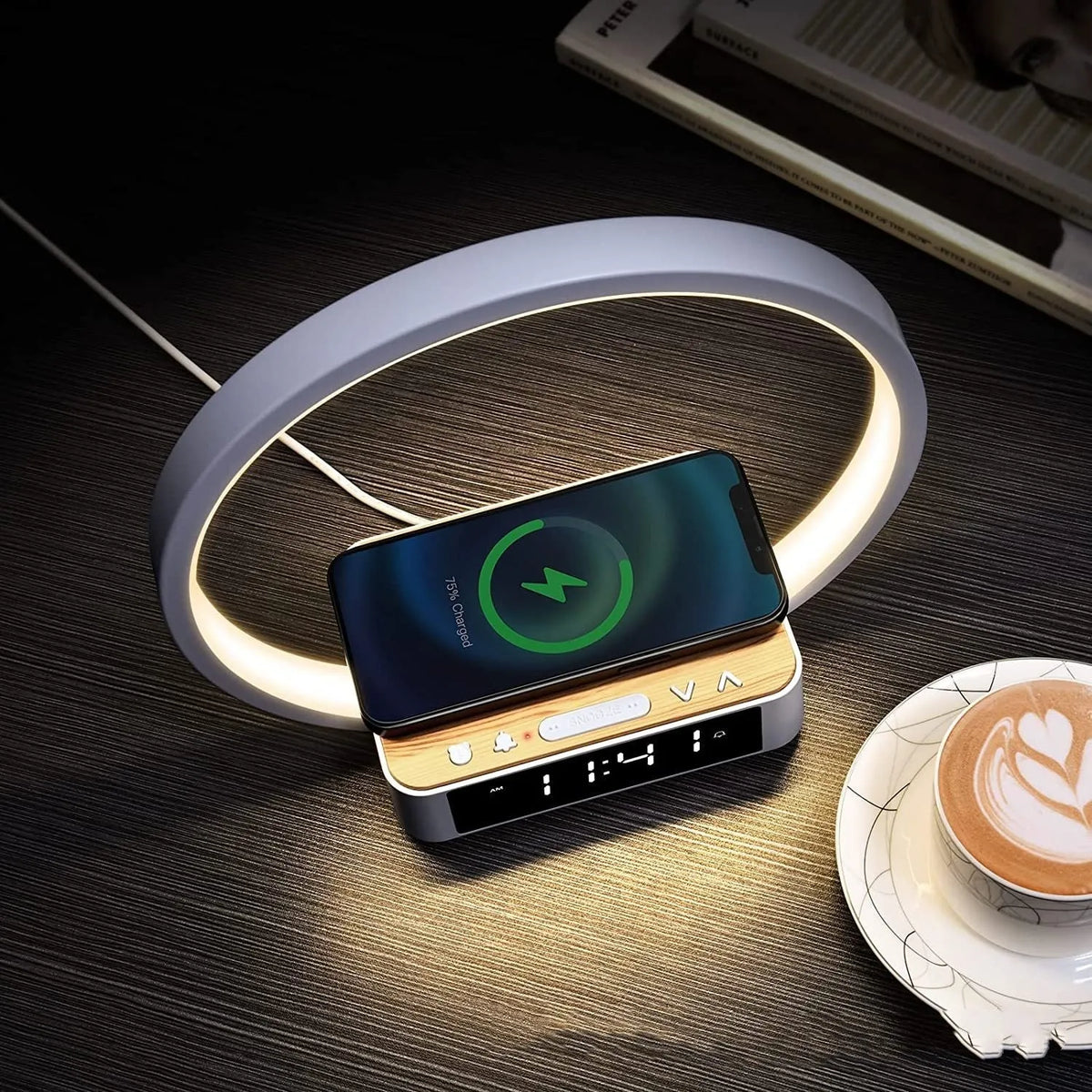 White bedside 10W wireless charger and small night lamp, 24-24-10cm, with EU UK or US plug option