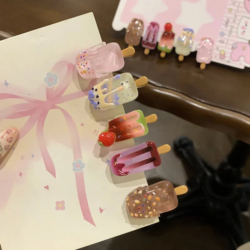 Cartoon ice cream design resin hair barrette in side clip style