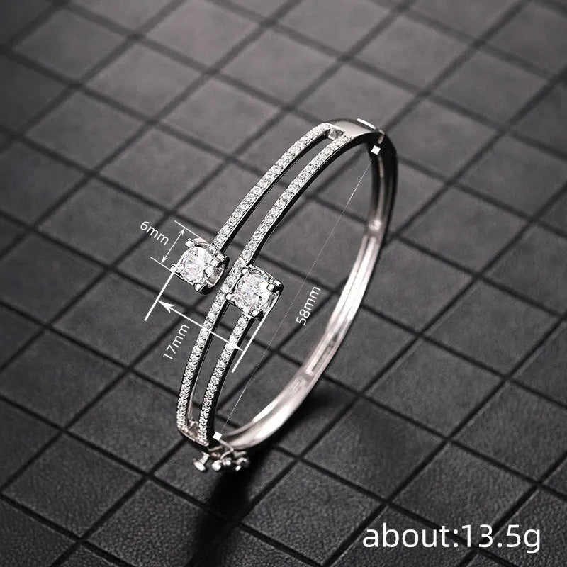 Women's fashion multi-layer copper bracelet with inlaid zircon stones, casual style, colour option shown