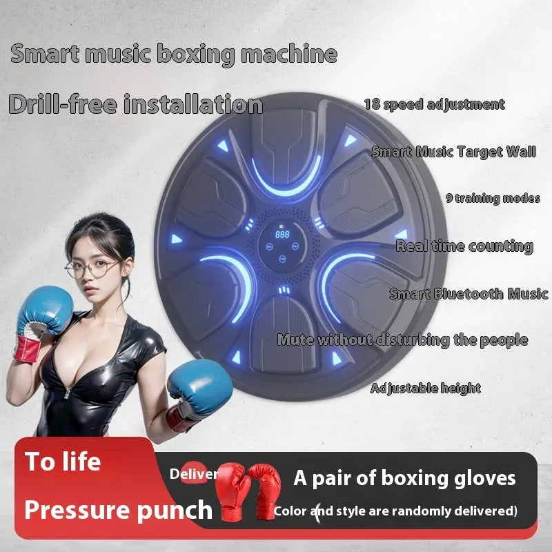 Black intelligent music boxing wall target with hanging design and included gloves