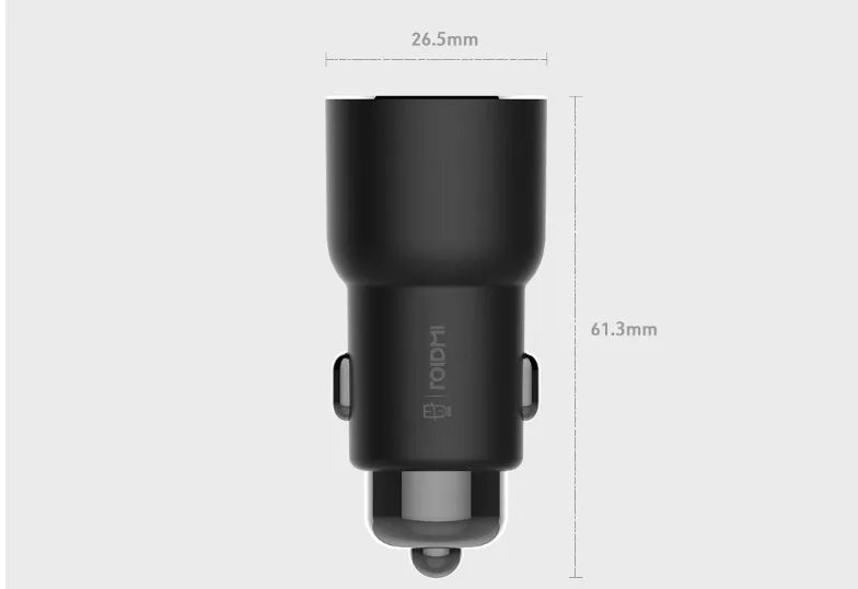 Black Ruimi 3S Music Bluetooth Car Charger with dual USB ports for in-car use.