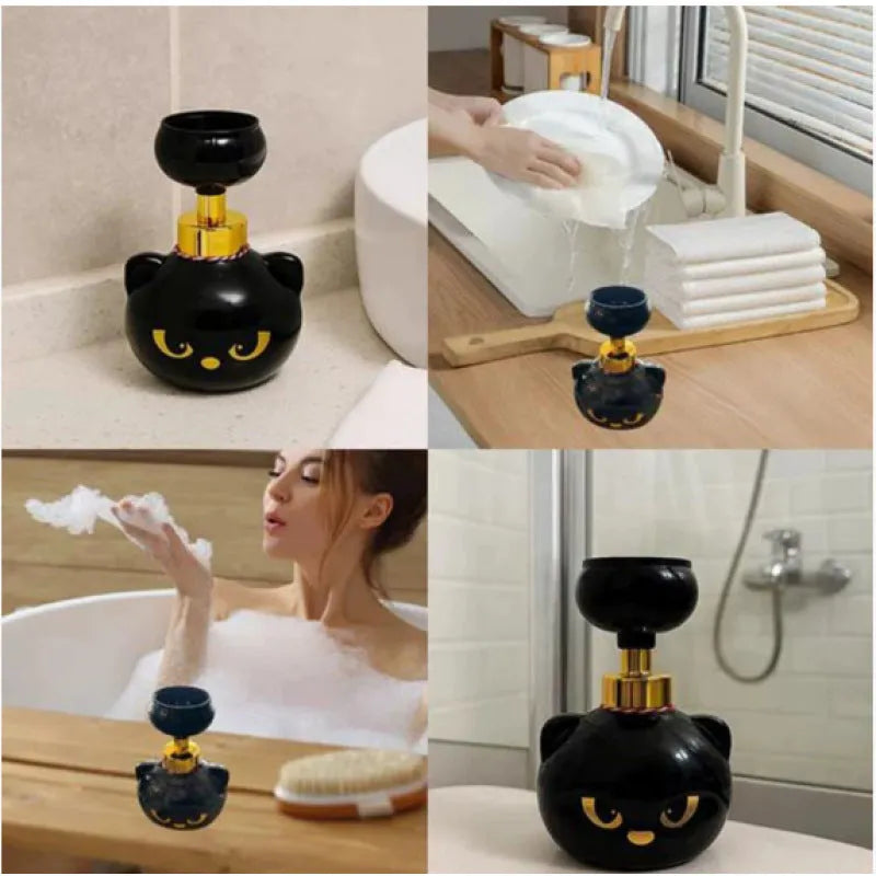 Black plastic cartoon cat-shaped manual soap extrusion dispenser