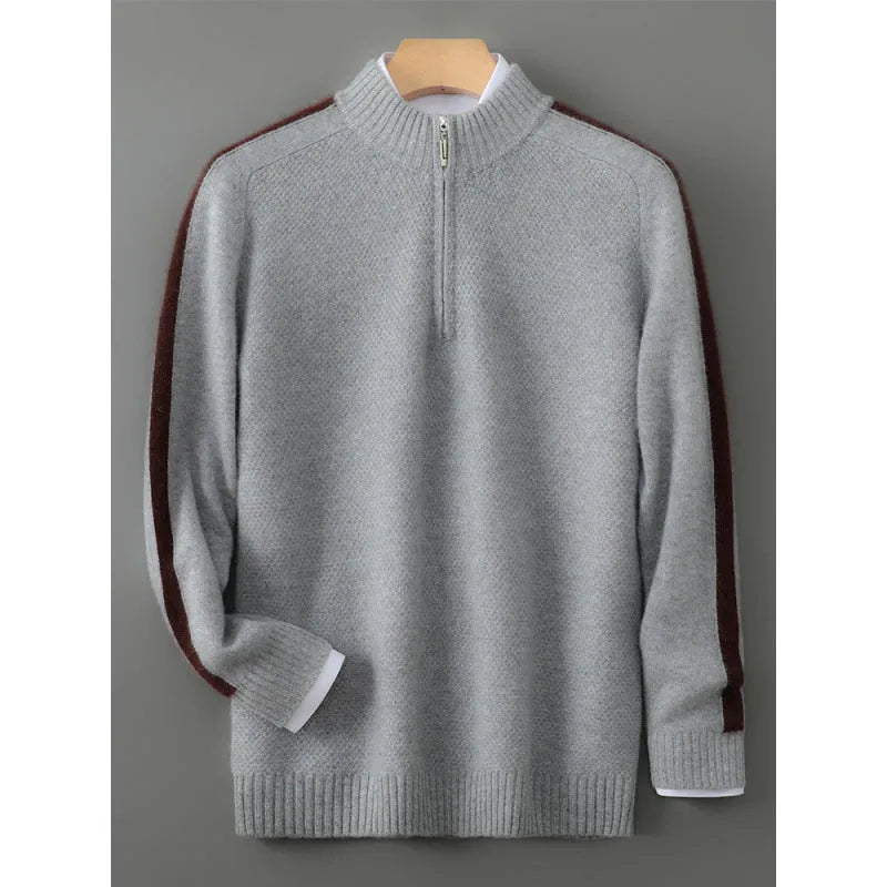 Sheep wool half zip knitted sweater slim fit pullover in four colour options