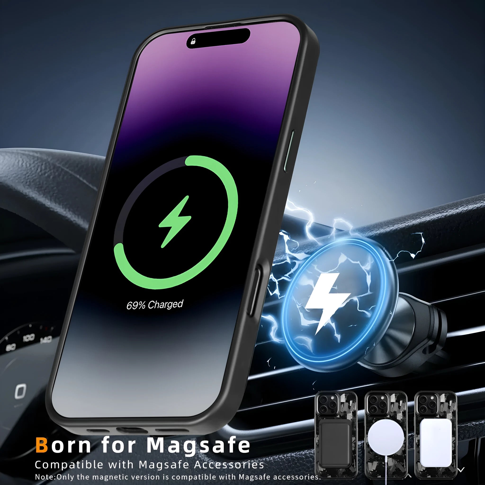 Black carbon fibre iPhone case with metal frame showing magnetic ring and precise camera cutouts