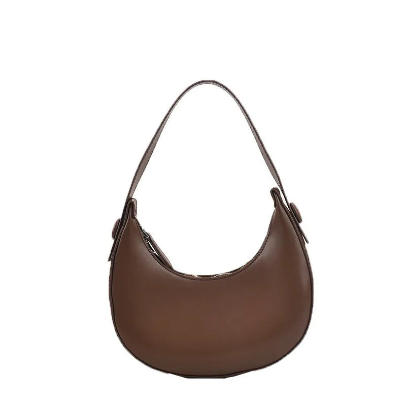 Retro dumpling-shaped women's shoulder bag in PU leather with sandwich pocket design
