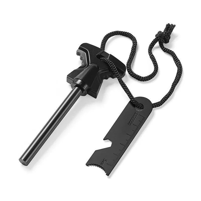Butterfly-shaped stainless steel survival fire starter with bottle opener tool