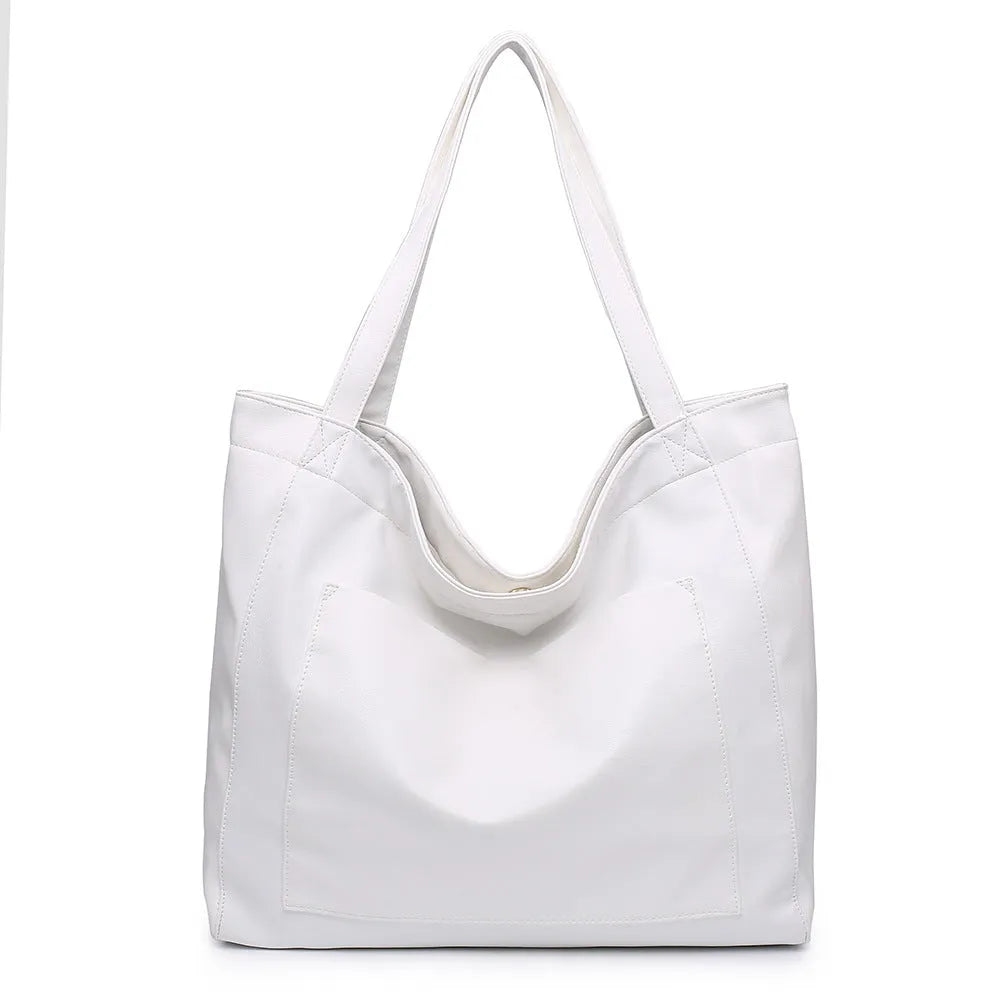 Large capacity oil wax tote bag for women, PU retro shoulder bag in brown, dimension 40x13x32cm