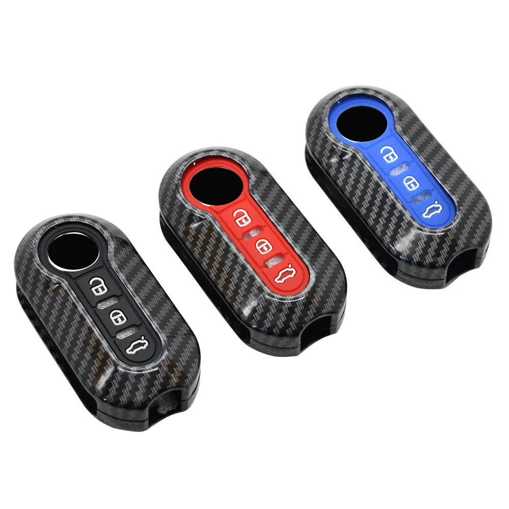 Fiat 500 Boyue Ottimo carbon fibre pattern ABS key case in black, red, dark blue