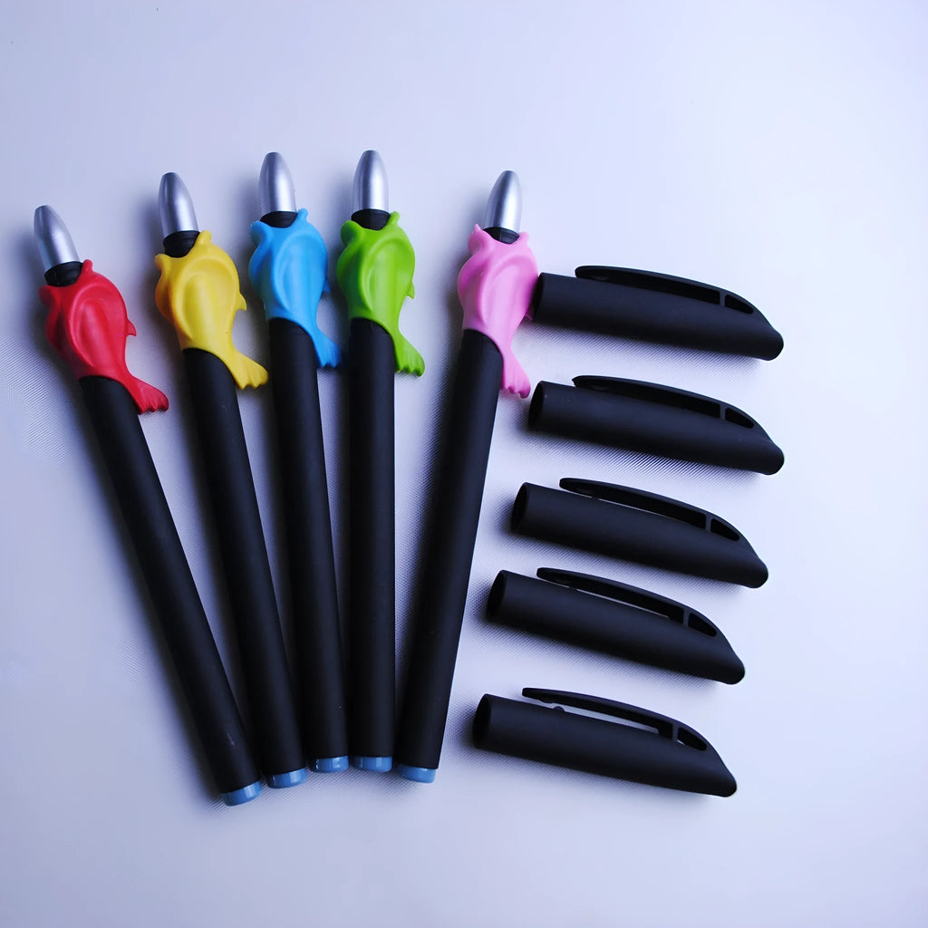 Blue household portable automatic fading pen set with 0.5mm tip, showing pen and eight spare refill cores.