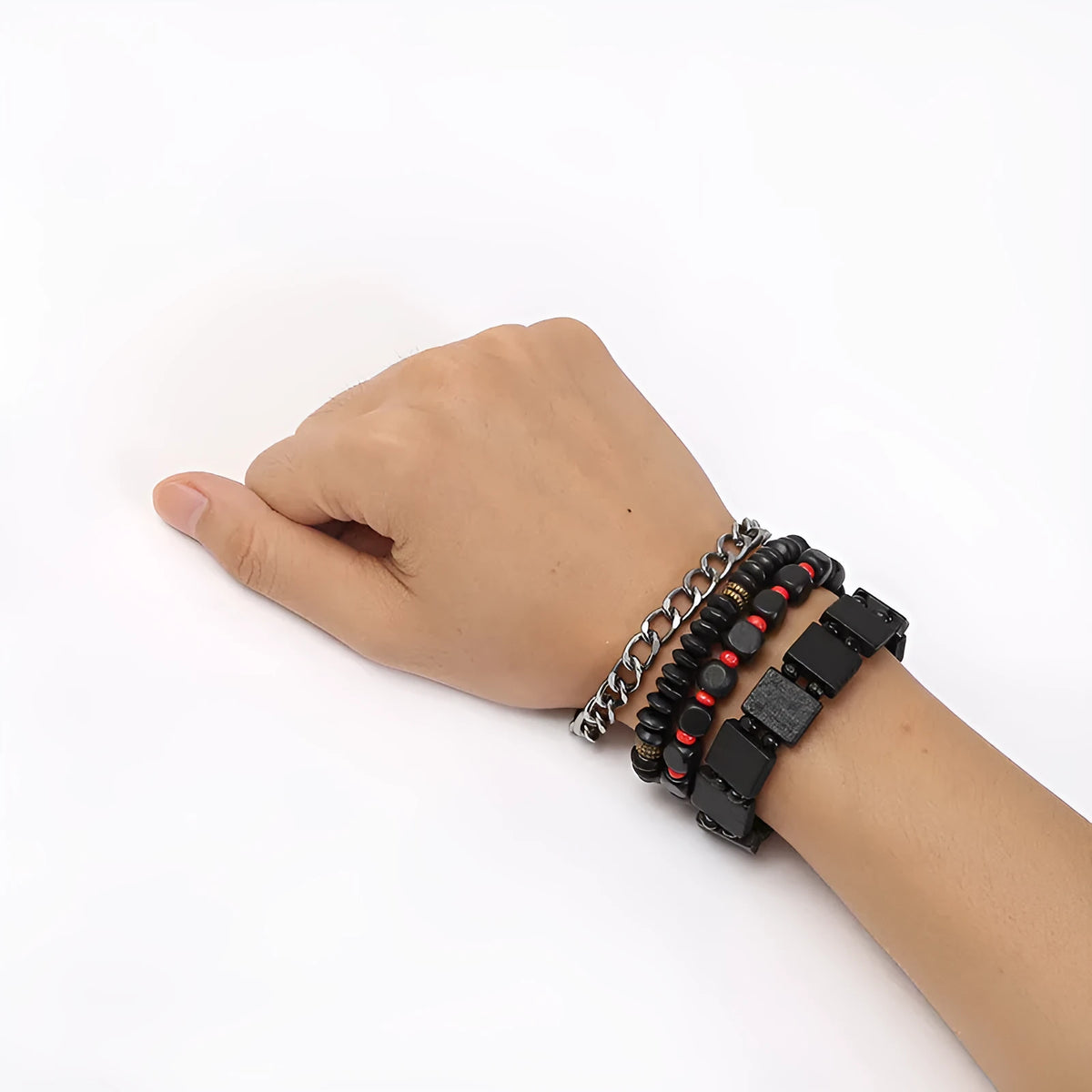 Retro woven alloy men's beaded bracelet set of four unisex handmade bracelets in different colours