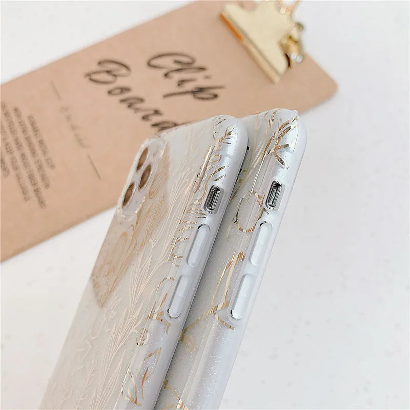 Leaf flower phone case for iPhone, TPU back cover, geometric design, simple style, 3 colours