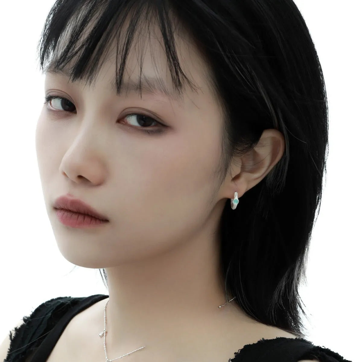 925 silver geometric circle ear clip jewellery in burnt silver colour for women