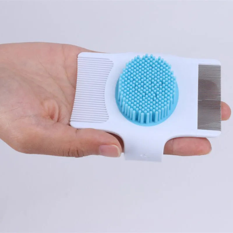 Blue and green multifunctional pet comb with floating teeth for hair removal and massage