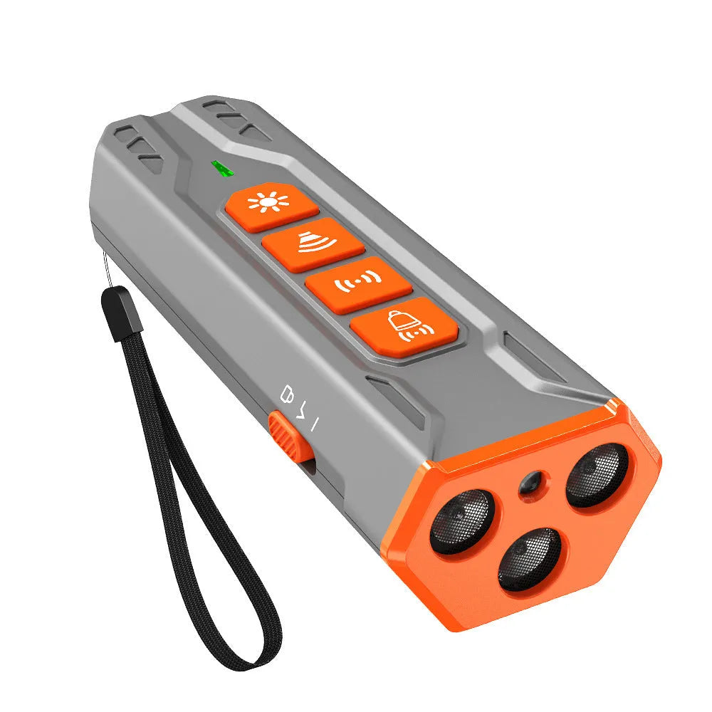 Three head ultrasonic dog trainer in grey orange or black orange colour.