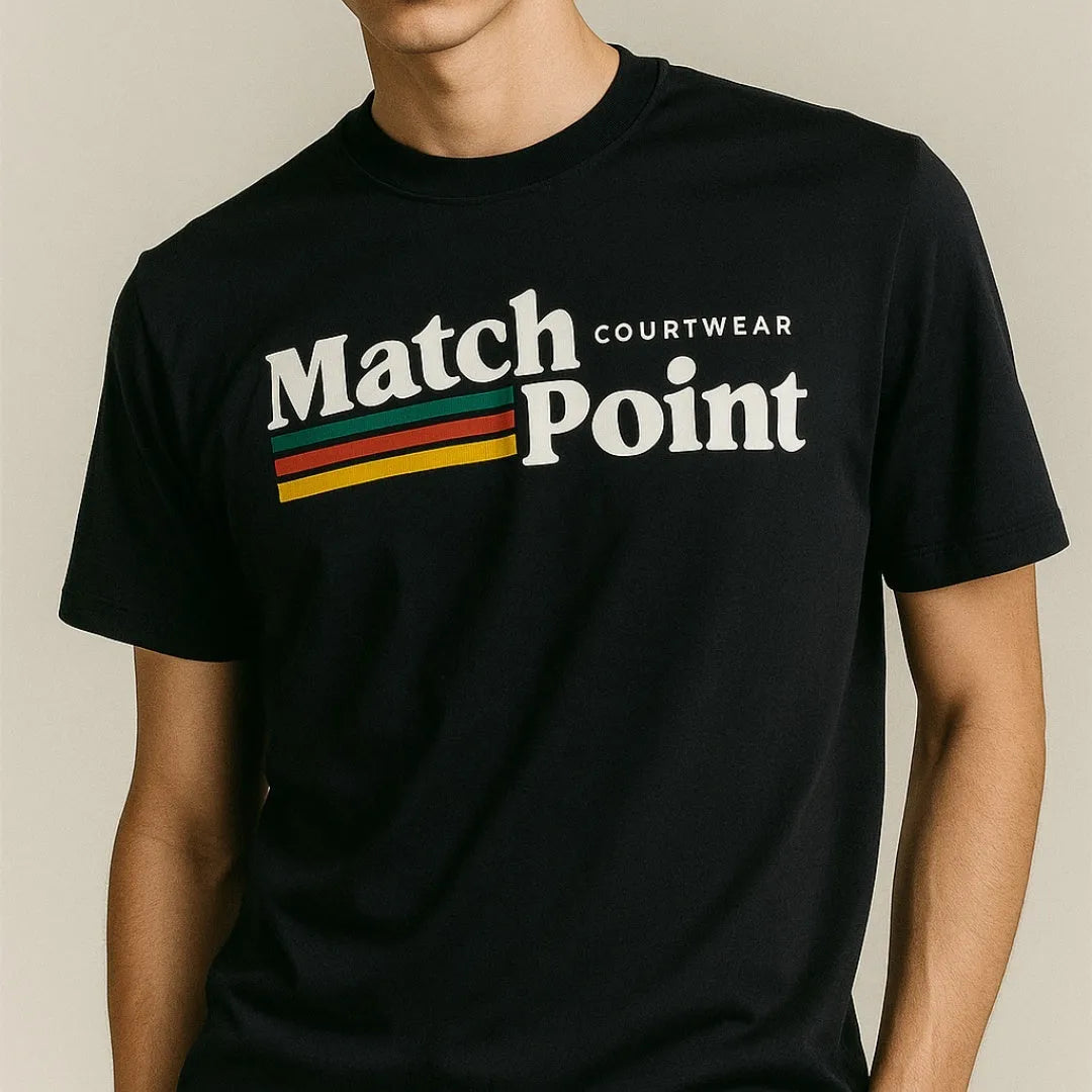 Men's black short sleeve t-shirt featuring a 3D digital text pattern and round neck design