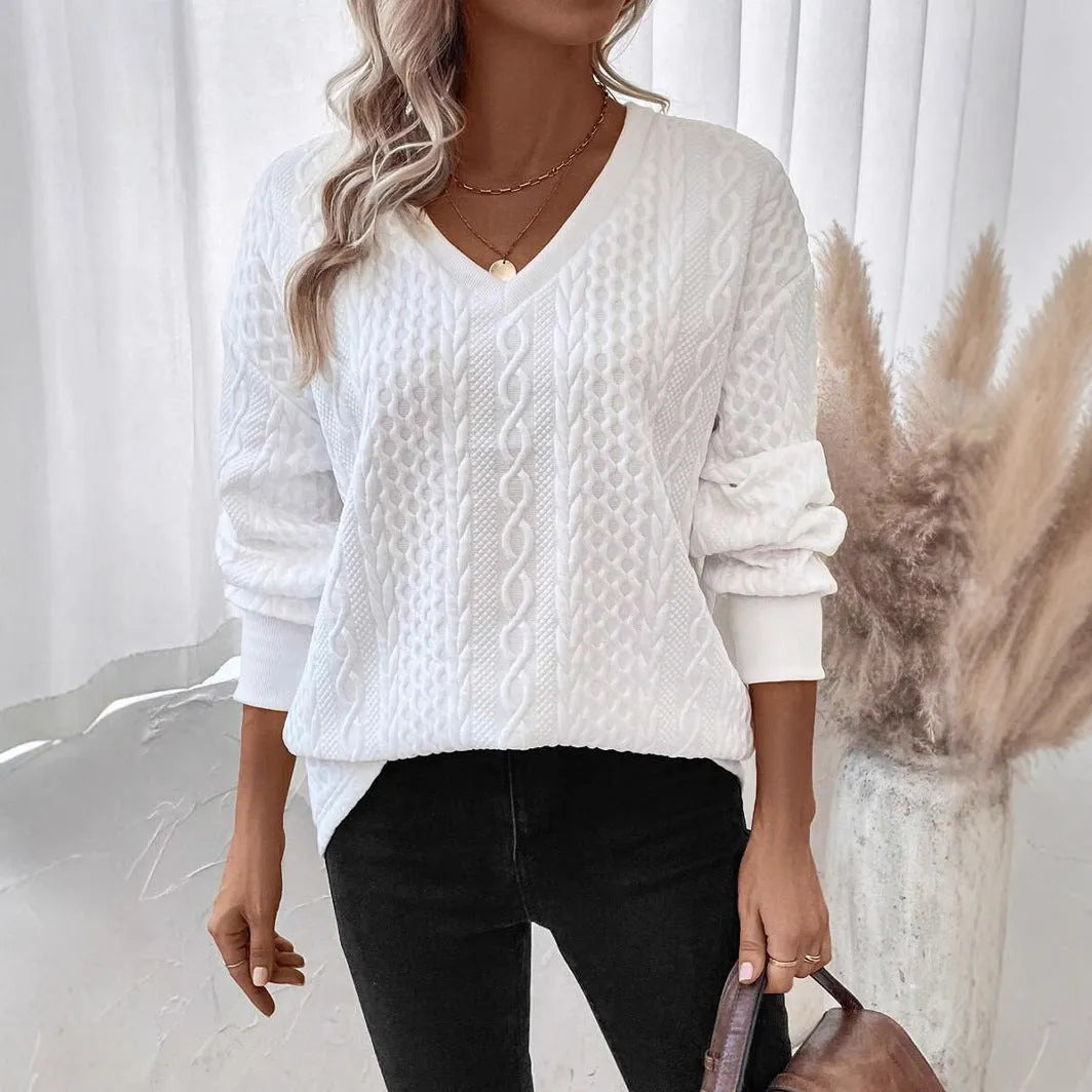 Milky white loose fit casual t-shirt with 3D patterns and long sleeves