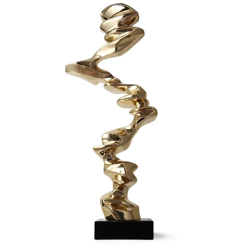 Modern minimalist abstract still life decorative ornament in gold, silver, or blue resin finish.