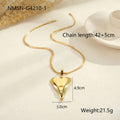 Stainless steel women's necklace with double heart geometric pendant on a snake bones chain.