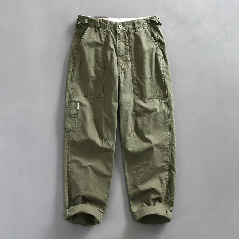 Men's workwear casual pants in cotton, mid waist straight leg, available in apricot, brown, army green colour options